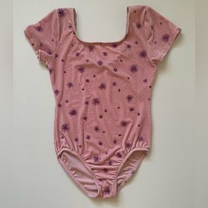 Danskin Girls’ Pink Velvet Gymnastics Leotard with Sparkly Embellishment